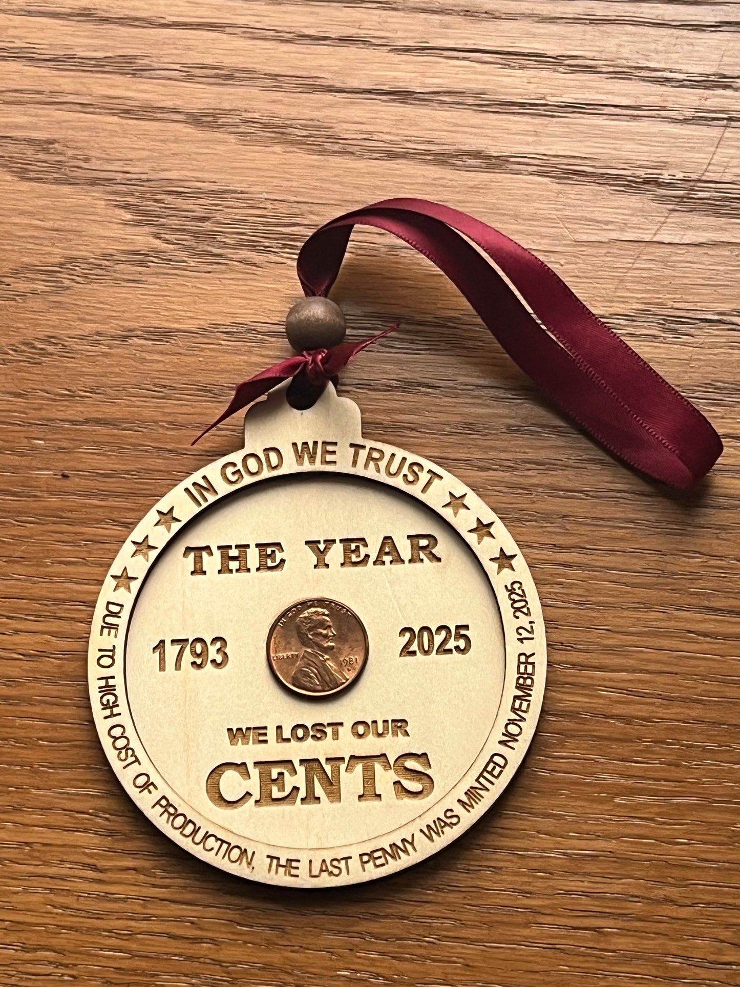 7 Bulk Commemorative Penny Ornamenst- The Year We Lost Our Cents 2025